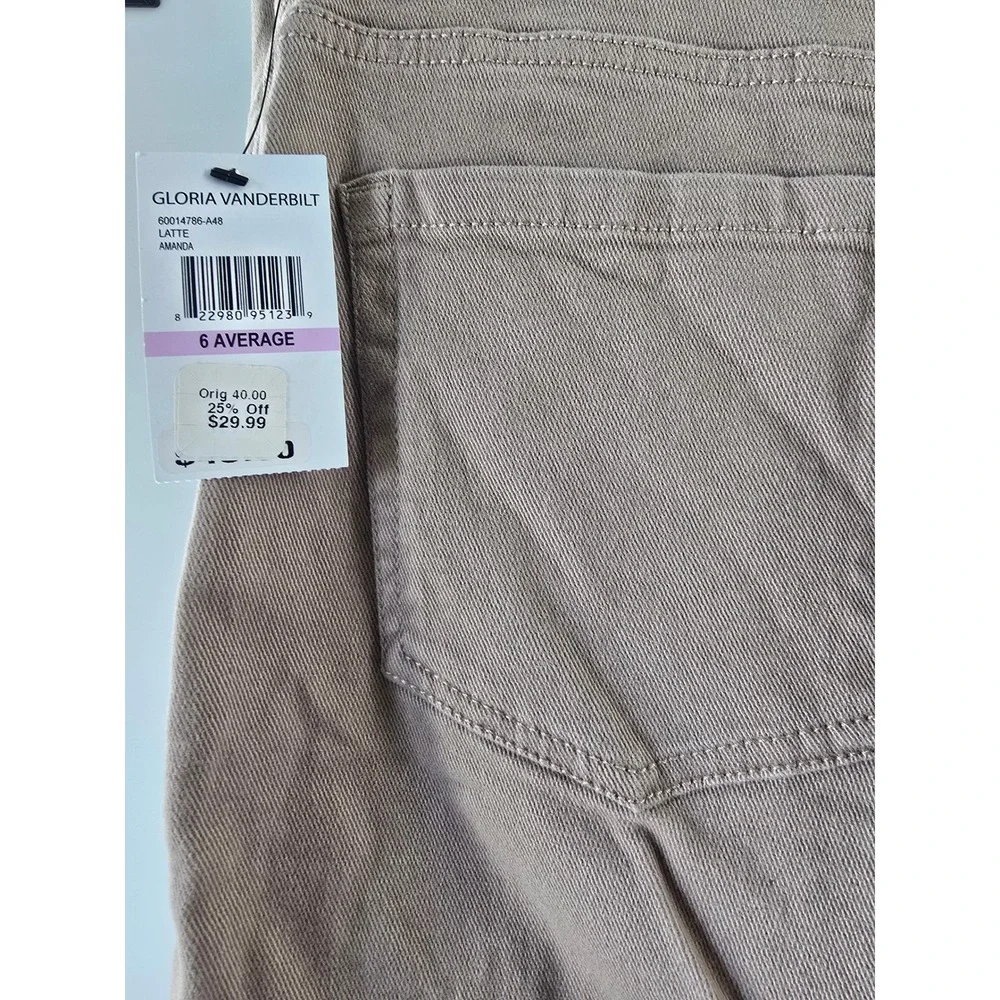 Gloria Vanderbilt Amanda Slimming Tapered Leg Jeans Latte‎ Tan Womens Size 6 Avg